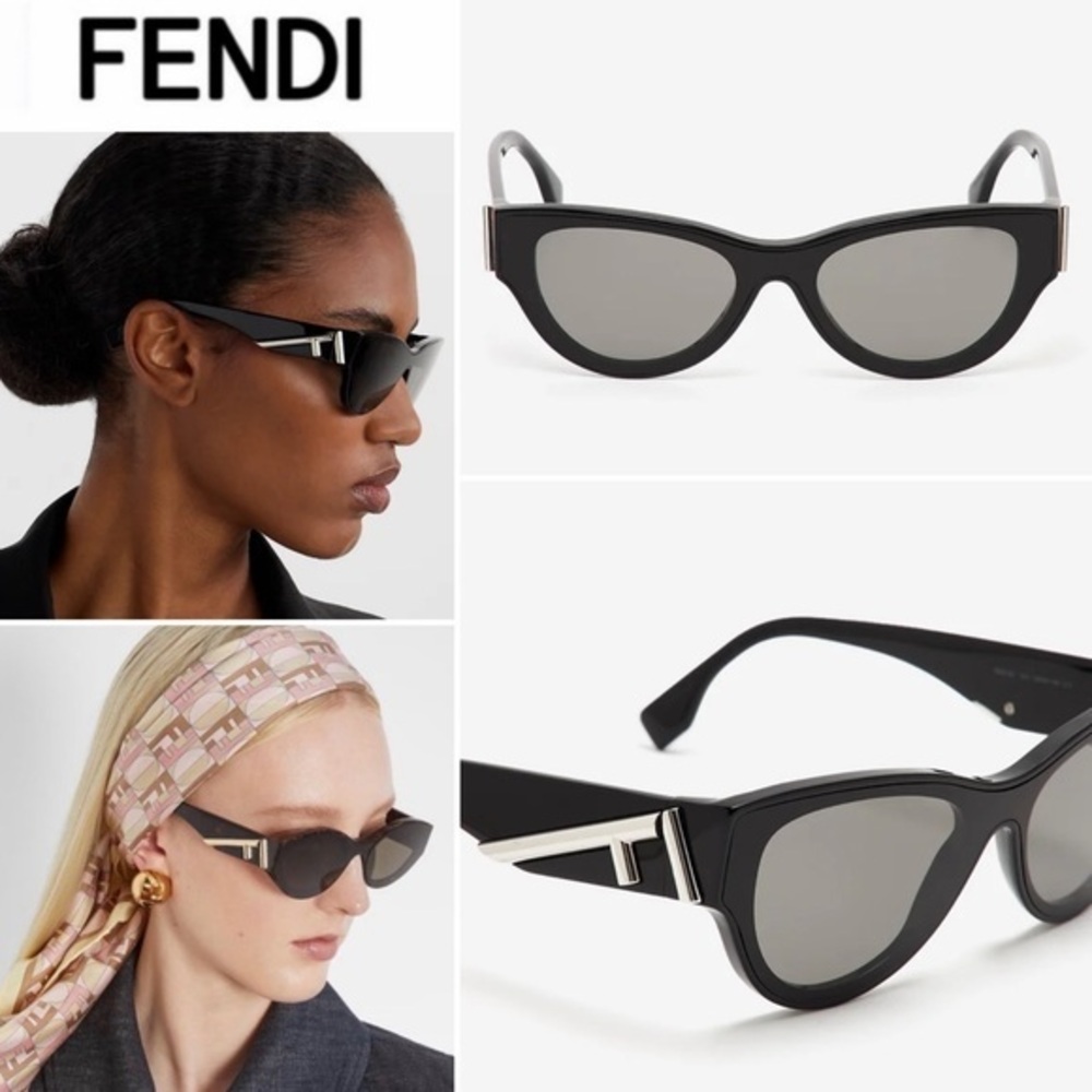 FENDI FIRST CAT-EYE SUNGLASSES SHINY BLACK $460 NWT